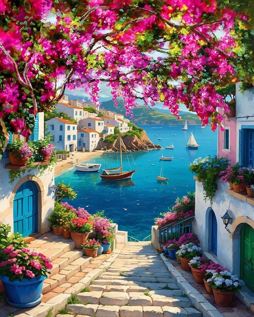 DIY Scenery Paint by Numbers Kit for Adults,Unframed Landscape Paint by Number Kits on Canvas with Brushes,Flowers and Sea Oil Painting Kits for Home Wall Decor 16X20 Inch.